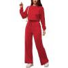 imagePINSV Womens 2 Piece Outfits Sweatsuit Set Long Sleeve Crop Top Drawstring Wide Leg Pants with Pockets TracksuitsRed