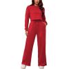 imagePINSV Womens 2 Piece Outfits Sweatsuit Set Long Sleeve Crop Top Drawstring Wide Leg Pants with Pockets TracksuitsRed