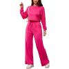 imagePINSV Womens 2 Piece Outfits Sweatsuit Set Long Sleeve Crop Top Drawstring Wide Leg Pants with Pockets TracksuitsRose Red