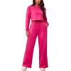 imagePINSV Womens 2 Piece Outfits Sweatsuit Set Long Sleeve Crop Top Drawstring Wide Leg Pants with Pockets TracksuitsRose Red