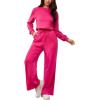 imagePINSV Womens 2 Piece Outfits Sweatsuit Set Long Sleeve Crop Top Drawstring Wide Leg Pants with Pockets TracksuitsRose Red