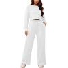 imagePINSV Womens 2 Piece Outfits Sweatsuit Set Long Sleeve Crop Top Drawstring Wide Leg Pants with Pockets TracksuitsWhite