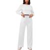 imagePINSV Womens 2 Piece Outfits Sweatsuit Set Long Sleeve Crop Top Drawstring Wide Leg Pants with Pockets TracksuitsWhite