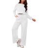 imagePINSV Womens 2 Piece Outfits Sweatsuit Set Long Sleeve Crop Top Drawstring Wide Leg Pants with Pockets TracksuitsWhite