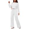 imagePINSV Womens 2 Piece Outfits Sweatsuit Set Long Sleeve Crop Top Drawstring Wide Leg Pants with Pockets TracksuitsWhite
