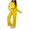 imagePINSV Womens 2 Piece Outfits Sweatsuit Set Long Sleeve Crop Top Drawstring Wide Leg Pants with Pockets TracksuitsYellow