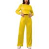 imagePINSV Womens 2 Piece Outfits Sweatsuit Set Long Sleeve Crop Top Drawstring Wide Leg Pants with Pockets TracksuitsYellow