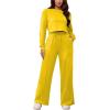 imagePINSV Womens 2 Piece Outfits Sweatsuit Set Long Sleeve Crop Top Drawstring Wide Leg Pants with Pockets TracksuitsYellow