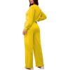 imagePINSV Womens 2 Piece Outfits Sweatsuit Set Long Sleeve Crop Top Drawstring Wide Leg Pants with Pockets TracksuitsYellow