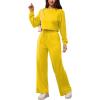 imagePINSV Womens 2 Piece Outfits Sweatsuit Set Long Sleeve Crop Top Drawstring Wide Leg Pants with Pockets TracksuitsYellow