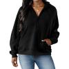 imagePINSV Women Quarter Zip Hoodie Sweatshirt Basic Long Sleeve Pullover Loose Fit Half Zipper SweatshirtsBlack