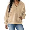 imagePINSV Women Quarter Zip Hoodie Sweatshirt Basic Long Sleeve Pullover Loose Fit Half Zipper SweatshirtsKhaki