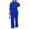 imagePINSV Womens 2 Piece Outfits Sweatsuit Set Long Sleeve Crop Top Drawstring Wide Leg Pants with Pockets TracksuitsBlue