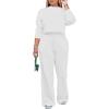 imagePINSV Womens 2 Piece Outfits Sweatsuit Set Long Sleeve Crop Top Drawstring Wide Leg Pants with Pockets TracksuitsWhite