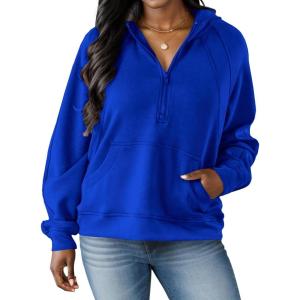 imagePINSV Women Quarter Zip Hoodie Sweatshirt Basic Long Sleeve Pullover Loose Fit Half Zipper SweatshirtsBlue