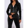 imagePINSV 2 Piece Outfits Velour Tracksuit For Women Zip Up Hoodie Velvet Jogging Sweatsuit Workout Sets Solid Black L