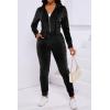 imagePINSV 2 Piece Outfits Velour Tracksuit For Women Zip Up Hoodie Velvet Jogging Sweatsuit Workout Sets Solid Black L