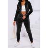 imagePINSV 2 Piece Outfits Velour Tracksuit For Women Zip Up Hoodie Velvet Jogging Sweatsuit Workout Sets Solid Black L