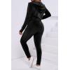 imagePINSV 2 Piece Outfits Velour Tracksuit For Women Zip Up Hoodie Velvet Jogging Sweatsuit Workout Sets Solid Black L