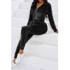imagePINSV 2 Piece Outfits Velour Tracksuit For Women Zip Up Hoodie Velvet Jogging Sweatsuit Workout Sets Solid Black L