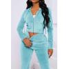imagePINSV 2 Piece Outfits Velour Tracksuit For Women Zip Up Hoodie Velvet Jogging Sweatsuit Workout Sets Solid Light Blue L