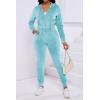 imagePINSV 2 Piece Outfits Velour Tracksuit For Women Zip Up Hoodie Velvet Jogging Sweatsuit Workout Sets Solid Light Blue L