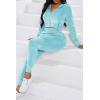 imagePINSV 2 Piece Outfits Velour Tracksuit For Women Zip Up Hoodie Velvet Jogging Sweatsuit Workout Sets Solid Light Blue L