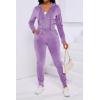 imagePINSV 2 Piece Outfits Velour Tracksuit For Women Zip Up Hoodie Velvet Jogging Sweatsuit Workout Sets Solid Purple L