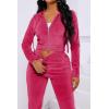 imagePINSV 2 Piece Outfits Velour Tracksuit For Women Zip Up Hoodie Velvet Jogging Sweatsuit Workout Sets Solid Rose Red L