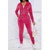 imagePINSV 2 Piece Outfits Velour Tracksuit For Women Zip Up Hoodie Velvet Jogging Sweatsuit Workout Sets Solid Rose Red L