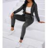 imagePINSV Two Piece Outfits For Women Long Sleeve Zip Up Hoodie Jacket Sweatsuits Jogging Suits Casual Tracksuit Sets Carbon Black L
