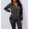 imagePINSV Two Piece Outfits For Women Long Sleeve Zip Up Hoodie Jacket Sweatsuits Jogging Suits Casual Tracksuit Sets Carbon Black L