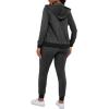 imagePINSV Two Piece Outfits For Women Long Sleeve Zip Up Hoodie Jacket Sweatsuits Jogging Suits Casual Tracksuit Sets Carbon Black XL