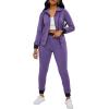 imagePINSV Two Piece Outfits For Women Long Sleeve Zip Up Hoodie Jacket Sweatsuits Jogging Suits Casual Tracksuit Sets Purple XL