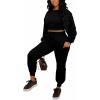 imagePINSV Women 2 Piece Outfits Sweatsuits Sets Long Sleeve Crop Top Jogger Sweatpants Tracksuits Casual SetZ641 Black