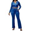 imagePINSV Women 2 Piece Outfits Velour Tracksuit Sets Long Sleeve Zip Up Crop Top Hoodie Bootcut Pants Matching Set Jogging Velvet Track Suits Dark blue M