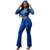imagePINSV Women 2 Piece Outfits Velour Tracksuit Sets Long Sleeve Zip Up Crop Top Hoodie Bootcut Pants Matching Set Jogging Velvet Track Suits Dark blue M