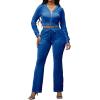 imagePINSV Women 2 Piece Outfits Velour Tracksuit Sets Long Sleeve Zip Up Crop Top Hoodie Bootcut Pants Matching Set Jogging Velvet Track Suits Dark blue M