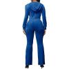 imagePINSV Women 2 Piece Outfits Velour Tracksuit Sets Long Sleeve Zip Up Crop Top Hoodie Bootcut Pants Matching Set Jogging Velvet Track Suits Dark blue M
