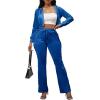 imagePINSV Women 2 Piece Outfits Velour Tracksuit Sets Long Sleeve Zip Up Crop Top Hoodie Bootcut Pants Matching Set Jogging Velvet Track Suits Dark blue M