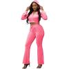 imagePINSV Women 2 Piece Outfits Velour Tracksuit Sets Long Sleeve Zip Up Crop Top Hoodie Bootcut Pants Matching Set Jogging Velvet Track Suits Rose red M