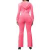 imagePINSV Women 2 Piece Outfits Velour Tracksuit Sets Long Sleeve Zip Up Crop Top Hoodie Bootcut Pants Matching Set Jogging Velvet Track Suits Rose red M