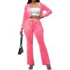 imagePINSV Women 2 Piece Outfits Velour Tracksuit Sets Long Sleeve Zip Up Crop Top Hoodie Bootcut Pants Matching Set Jogging Velvet Track Suits Rose red M