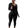 imagePINSV Women Two Piece Outfits Workout Sets Bodycon Tracksuit Long Sleeve Zip Up Hoodie Jacket Jogger Matching Sweat Pants SetBlack