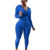 imagePINSV Women Two Piece Outfits Workout Sets Bodycon Tracksuit Long Sleeve Zip Up Hoodie Jacket Jogger Matching Sweat Pants SetBlue