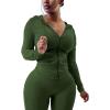 imagePINSV Women Two Piece Outfits Workout Sets Bodycon Tracksuit Long Sleeve Zip Up Hoodie Jacket Jogger Matching Sweat Pants SetDark Green