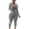 imagePINSV Women Two Piece Outfits Workout Sets Bodycon Tracksuit Long Sleeve Zip Up Hoodie Jacket Jogger Matching Sweat Pants SetGrey