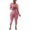 imagePINSV Women Two Piece Outfits Workout Sets Bodycon Tracksuit Long Sleeve Zip Up Hoodie Jacket Jogger Matching Sweat Pants SetPink