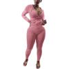 imagePINSV Women Two Piece Outfits Workout Sets Bodycon Tracksuit Long Sleeve Zip Up Hoodie Jacket Jogger Matching Sweat Pants SetPink
