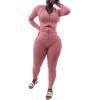 imagePINSV Women Two Piece Outfits Workout Sets Bodycon Tracksuit Long Sleeve Zip Up Hoodie Jacket Jogger Matching Sweat Pants SetPink